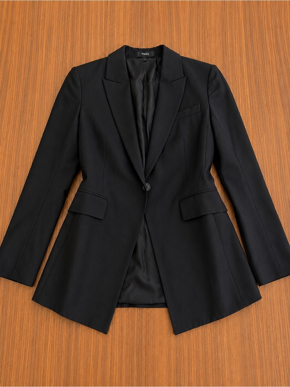 Theory Black Single-Button Tailored Blazer with Notched Lapel